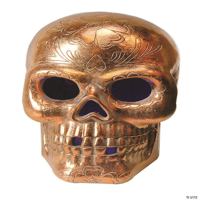 Northlight 14" Brown Pre-Lit LED Day of the Dead Skull Halloween Tabletop Decor