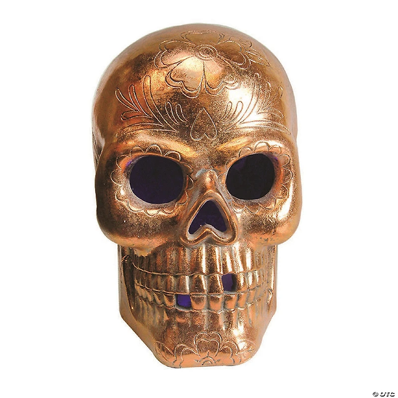 Northlight 14" Brown Pre-Lit LED Day of the Dead Skull Halloween Tabletop Decor