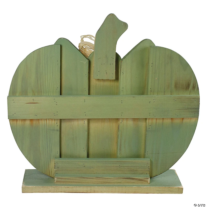 Northlight 14" Green Slatted Halloween Table Top Pumpkin with Bow