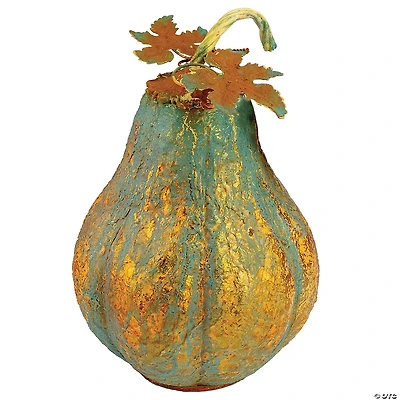 Northlight 14" Orange and Green Elongated Autumn Pumpkin Tabletop Decor