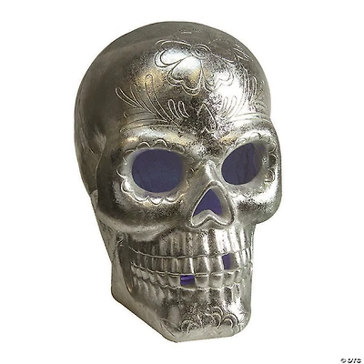 Northlight 14" Silver LED Lighted Day of The Dead Skull Halloween Tabletop Decor
