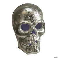 Northlight 14" Silver LED Lighted Day of The Dead Skull Halloween Tabletop Decor