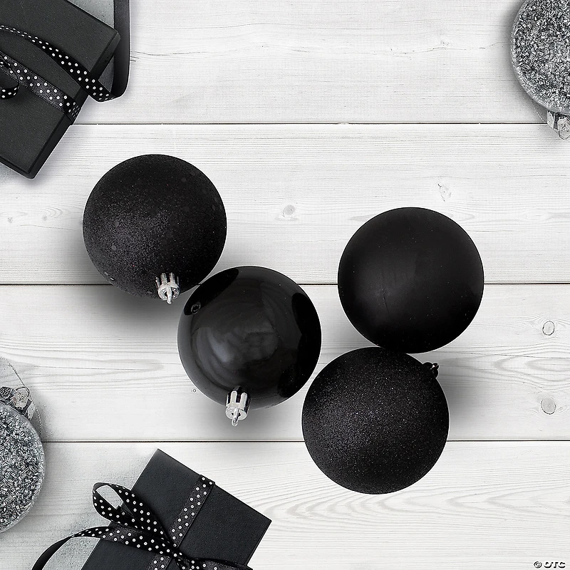 Northlight 16ct Jet Black 4-Finish Shatterproof Christmas Ball Ornaments 3" (75mm)
