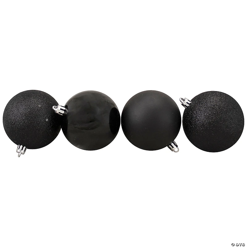 Northlight 16ct Jet Black 4-Finish Shatterproof Christmas Ball Ornaments 3" (75mm)