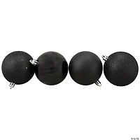Northlight 16ct Jet Black 4-Finish Shatterproof Christmas Ball Ornaments 3" (75mm)