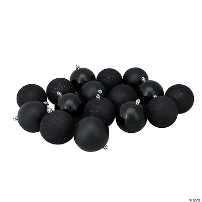 Northlight 16ct Jet Black 4-Finish Shatterproof Christmas Ball Ornaments 3" (75mm)
