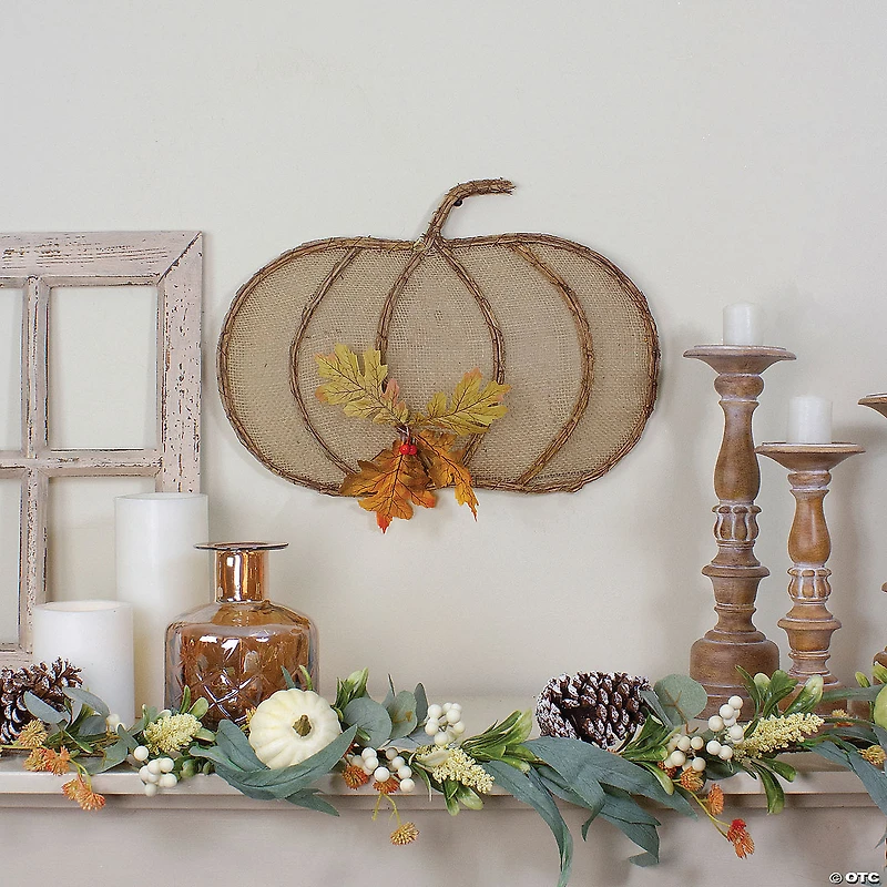 Northlight 19" Beige Burlap and Vine Pumpkin Fall Harvest Wall Hanging
