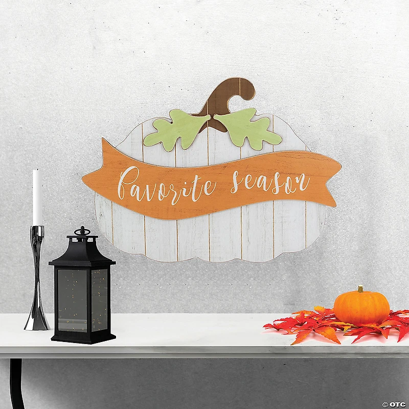Northlight 19" White Wooden Pumpkin Hanging Wall Sign