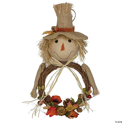 Northlight 20" Tan and Orange Fall Harvest Scarecrow Wreath Wall Decor
