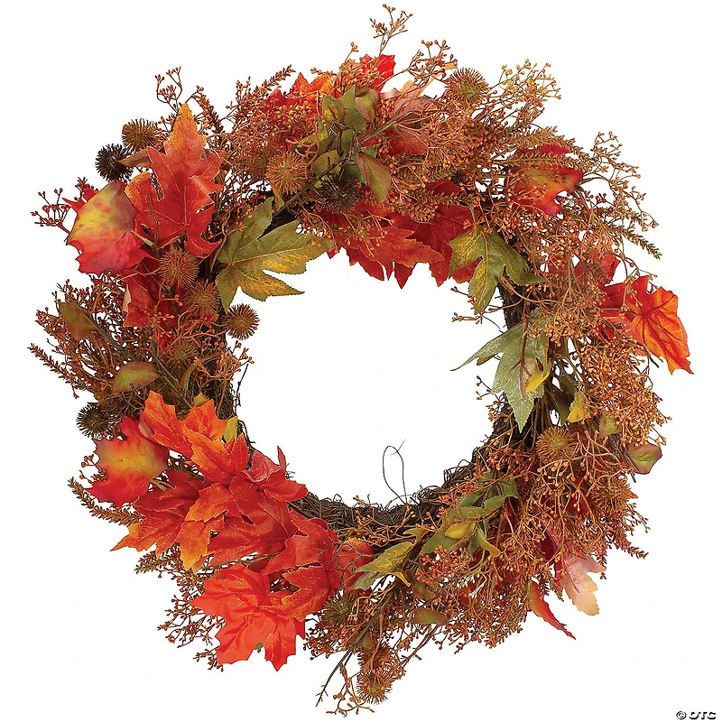 Northlight 24-Inch Autumn Harvest Maple Leaf with Berries Artificial Wreath; Unlit