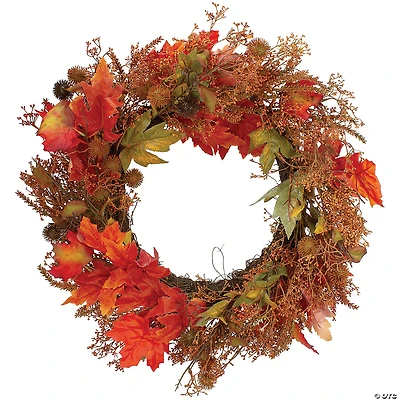 Northlight 24-Inch Autumn Harvest Maple Leaf with Berries Artificial Wreath; Unlit