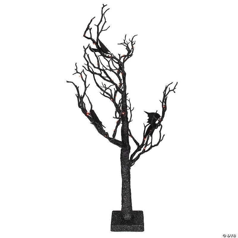 Northlight 26" Black Glitter LED Tabletop Halloween Tree with Bats