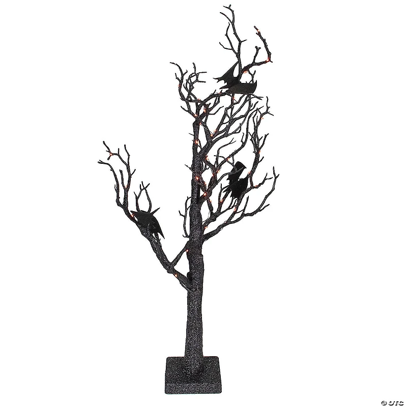 Northlight 26" Black Glitter LED Tabletop Halloween Tree with Bats
