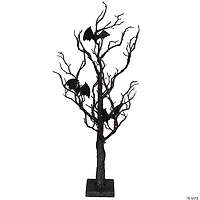 Northlight 26" Black Glitter LED Tabletop Halloween Tree with Bats