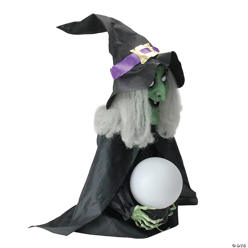 Northlight 26" Pre-Lit Black and Green Sitting Fortune Witch with Magic Ball Halloween Decor