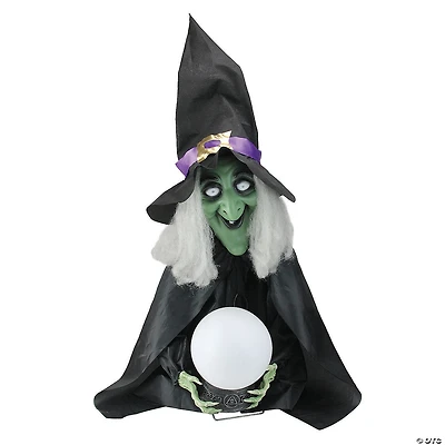 Northlight 26" Pre-Lit Black and Green Sitting Fortune Witch with Magic Ball Halloween Decor