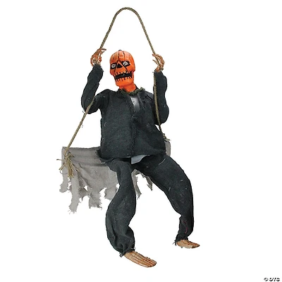Northlight 28" Black and Orange Hanging Play Swing Pumpkin Man Halloween Decor