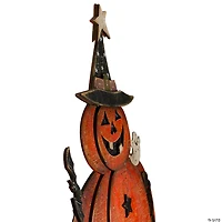 Northlight 28" Lighted Standing Pumpkin With A Ghost And Bat Halloween Tabletop Decor