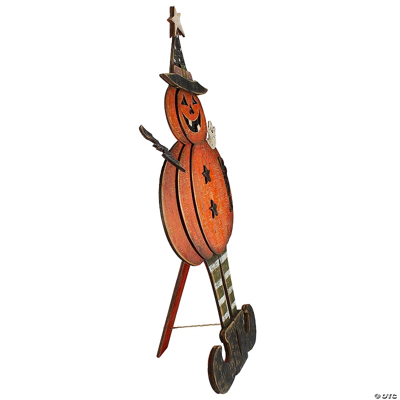 Northlight 28" Lighted Standing Pumpkin With A Ghost And Bat Halloween Tabletop Decor