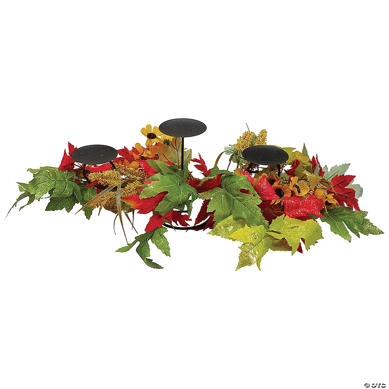 Northlight 28" Yellow Sunflower and Red Leaves Fall Harvest Candle Holder