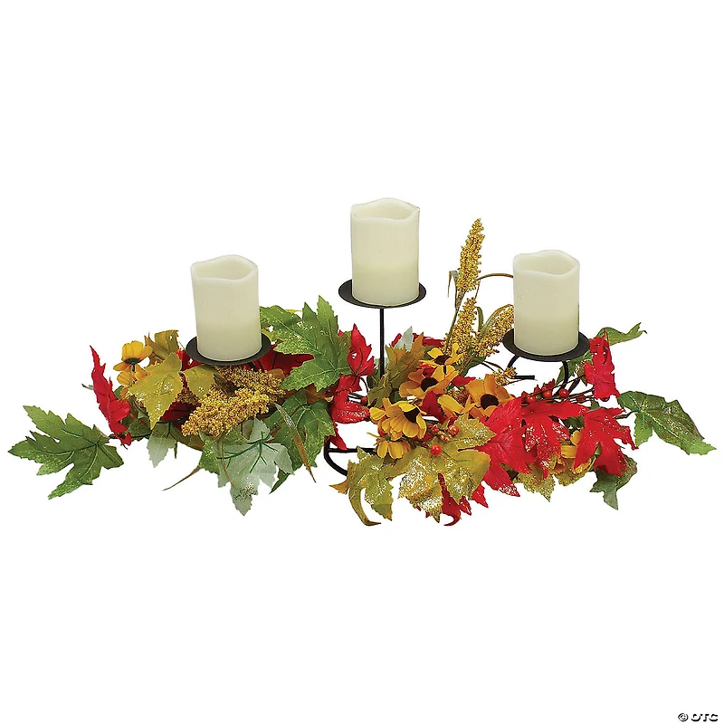 Northlight 28" Yellow Sunflower and Red Leaves Fall Harvest Candle Holder