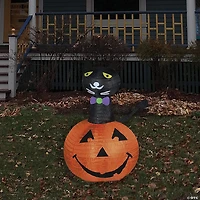 Northlight 3' Orange and Black Lighted Cat on a Pumpkin Outdoor Halloween Yard Decor