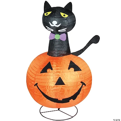 Northlight 3' Orange and Black Lighted Cat on a Pumpkin Outdoor Halloween Yard Decor