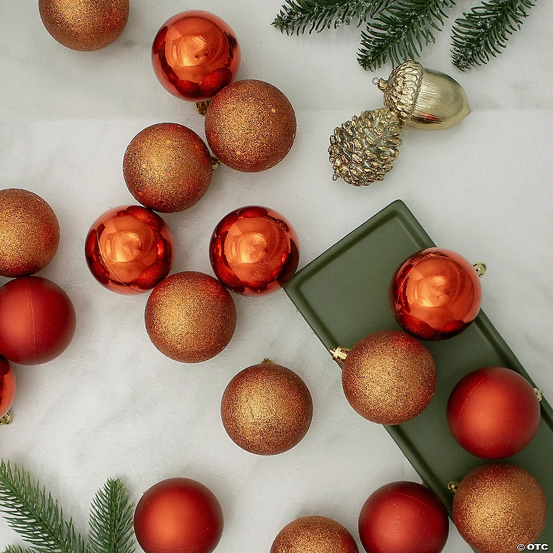 Northlight 32ct Burnt Orange Shatterproof 4-Finish Christmas Ball Ornaments 3.25" (80mm)