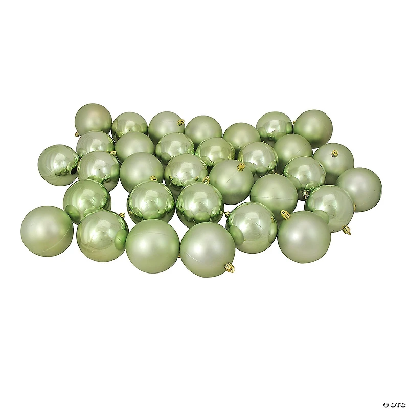 Northlight 32ct Celadon Green Shatterproof 2-Finish Christmas Ball Ornaments 3.25" (80mm)