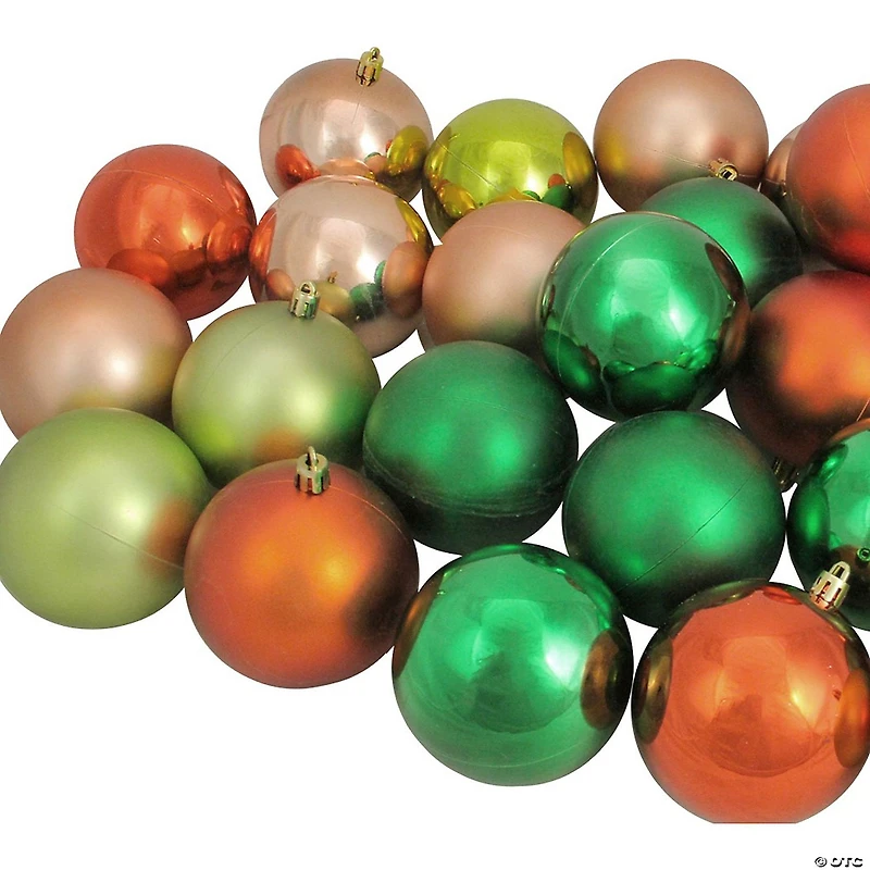Northlight 32ct Green and Orange Shatterproof 2-Finish Christmas Ball Ornaments 3.25" (80mm)