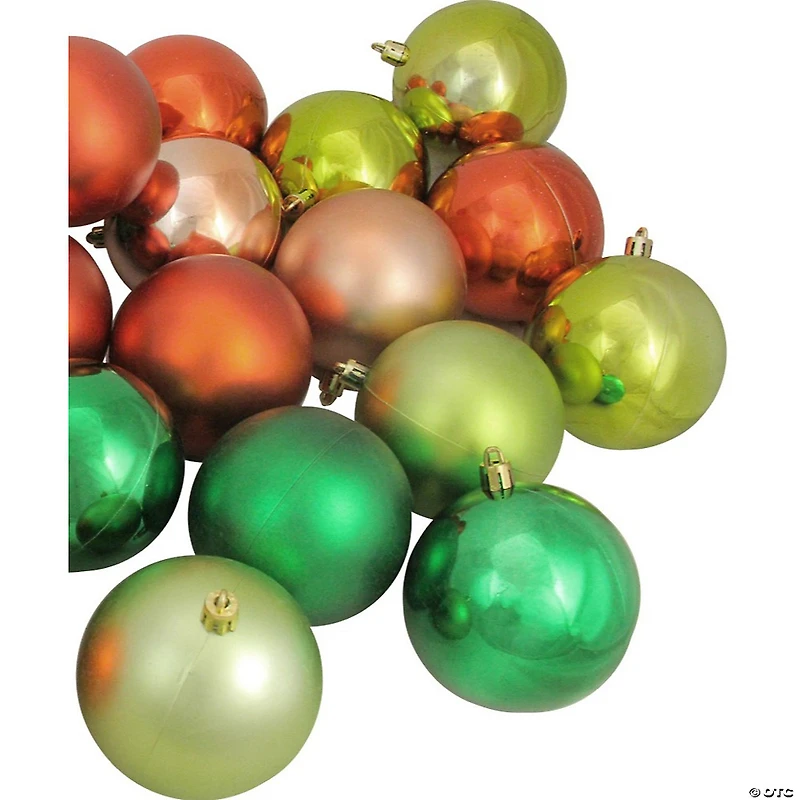 Northlight 32ct Green and Orange Shatterproof 2-Finish Christmas Ball Ornaments 3.25" (80mm)
