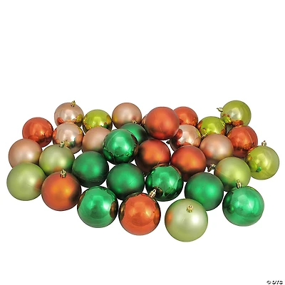 Northlight 32ct Green and Orange Shatterproof 2-Finish Christmas Ball Ornaments 3.25" (80mm)