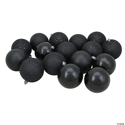 Northlight 32ct Jet Black Shatterproof 4-Finish Christmas Ball Ornaments 3.25" (80mm)