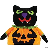 Northlight 35" Pre-Lit Black and Orange LED Standing Cat Jack-O-Lantern Pumpkin Halloween Decor