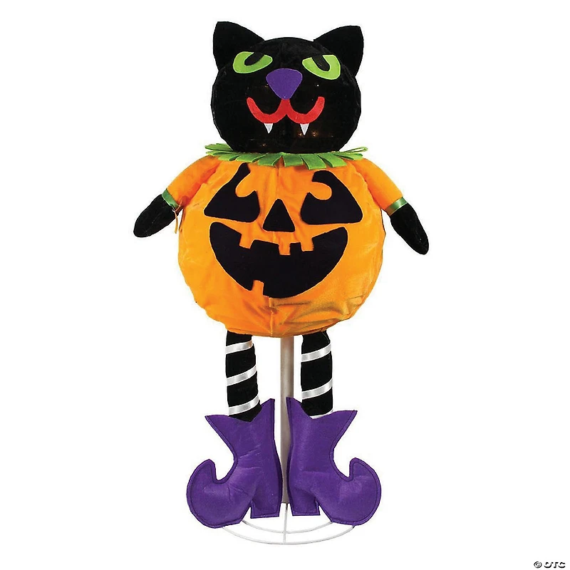 Northlight 35" Pre-Lit Black and Orange LED Standing Cat Jack-O-Lantern Pumpkin Halloween Decor