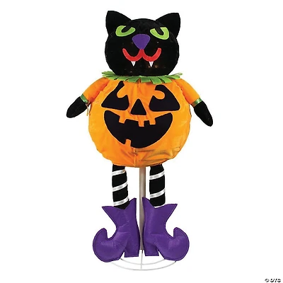 Northlight 35" Pre-Lit Black and Orange LED Standing Cat Jack-O-Lantern Pumpkin Halloween Decor