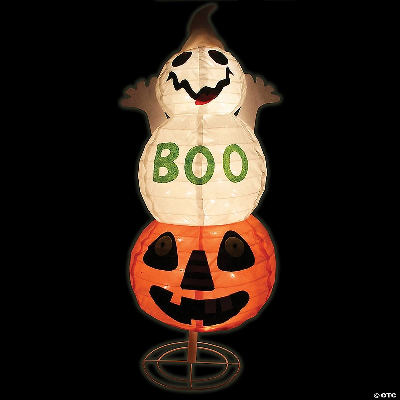 Northlight 37" White and Orange Lighted Boo Ghost Jack-O-Lantern Pumpkin Halloween Tabletop Decor