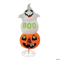 Northlight 37" White and Orange Lighted Boo Ghost Jack-O-Lantern Pumpkin Halloween Tabletop Decor