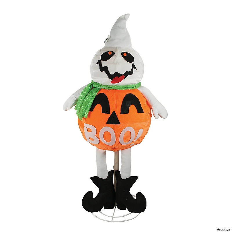 Northlight 39" Orange and White LED Lighted Standing Jack O Lantern Ghost Outdoor Halloween Decor