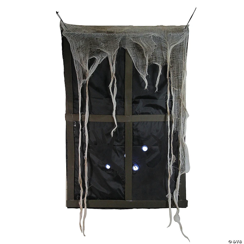 Northlight 41" Pre-Lit Black and Gray Ghostly Window with Tattered Curtain Halloween Decor