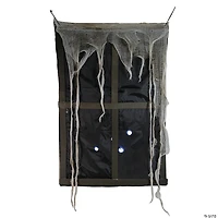 Northlight 41" Pre-Lit Black and Gray Ghostly Window with Tattered Curtain Halloween Decor