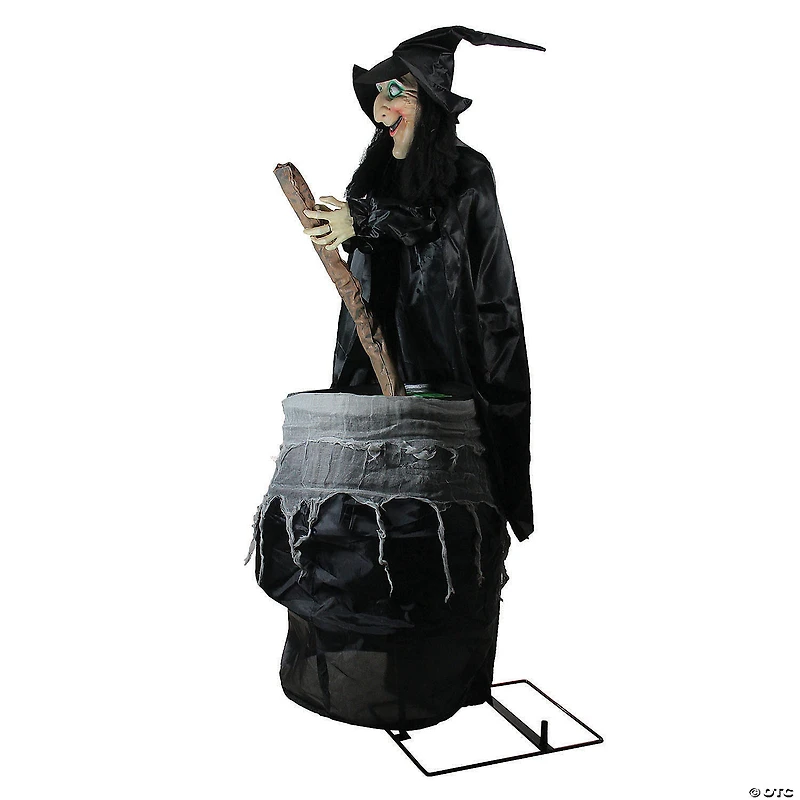 Northlight 5.5' Pre-Lit Black Witch and Cauldron Animated Halloween Decor with Sound