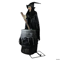 Northlight 5.5' Pre-Lit Black Witch and Cauldron Animated Halloween Decor with Sound