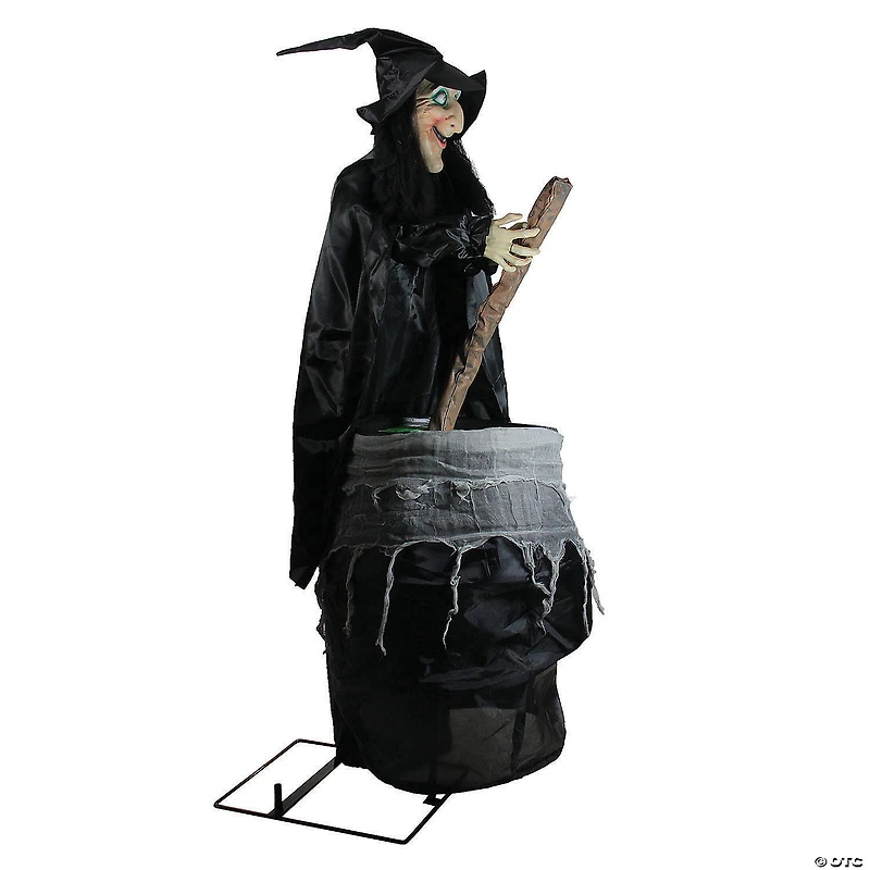 Northlight 5.5' Pre-Lit Black Witch and Cauldron Animated Halloween Decor with Sound