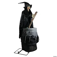 Northlight 5.5' Pre-Lit Black Witch and Cauldron Animated Halloween Decor with Sound