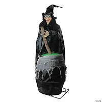 Northlight 5.5' Pre-Lit Black Witch and Cauldron Animated Halloween Decor with Sound