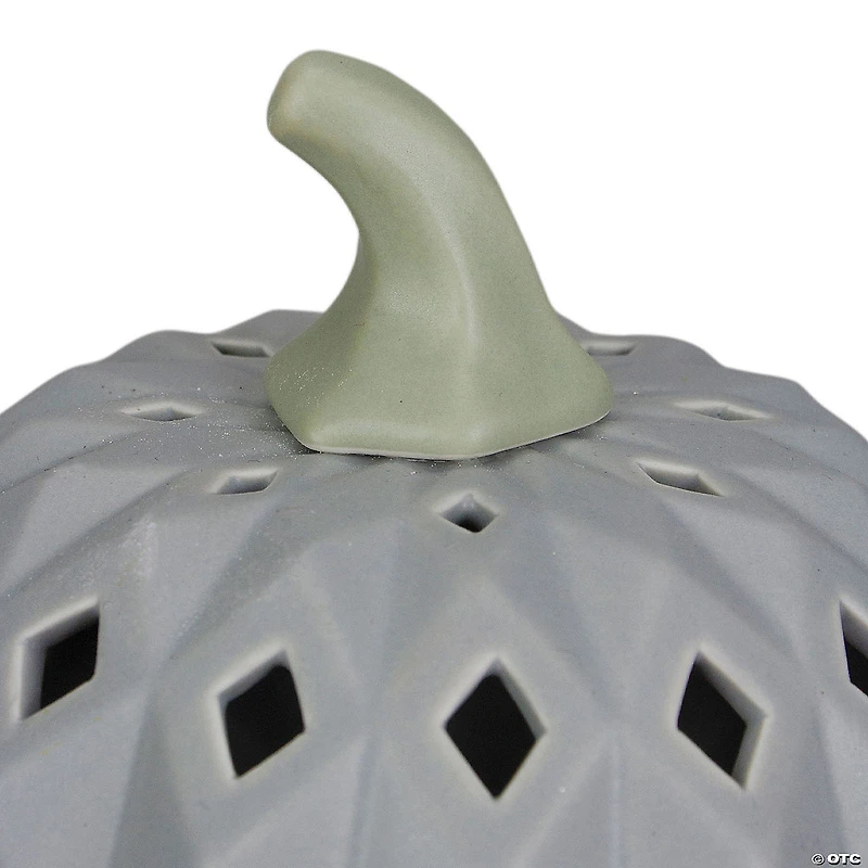 Northlight 5" Gray and Green Lighted Fall Harvest Ceramic Pumpkin