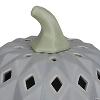 Northlight 5" Gray and Green Lighted Fall Harvest Ceramic Pumpkin
