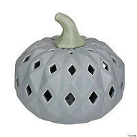 Northlight 5" Gray and Green Lighted Fall Harvest Ceramic Pumpkin