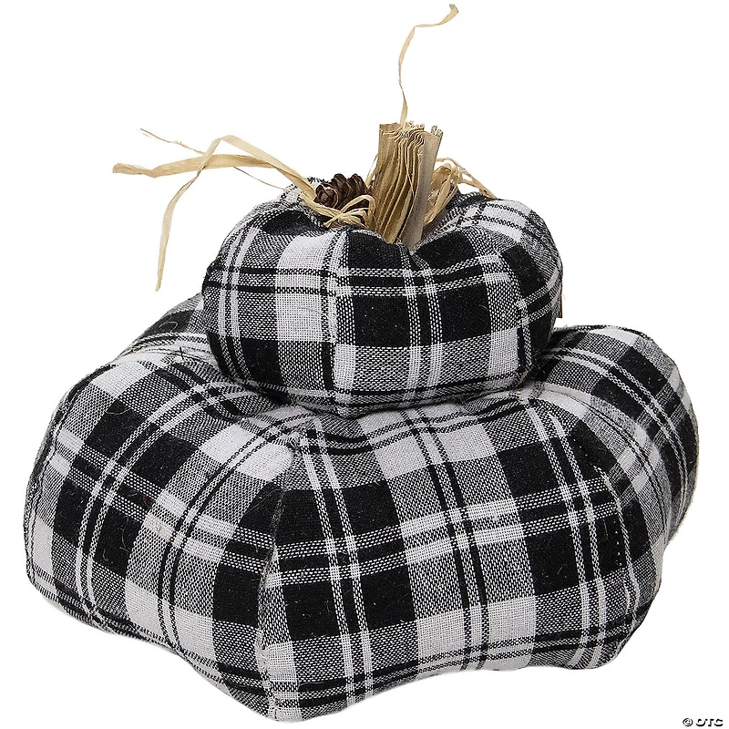 Northlight 6.5" Black and White Plaid Stacked Fall Harvest Tabletop Pumpkin